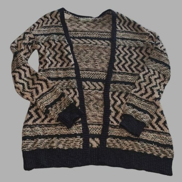 Maurices Womens M Open Front Cardigan Sweater Navy & Beige Zigzag Acrylic Blend - Picture 1 of 9